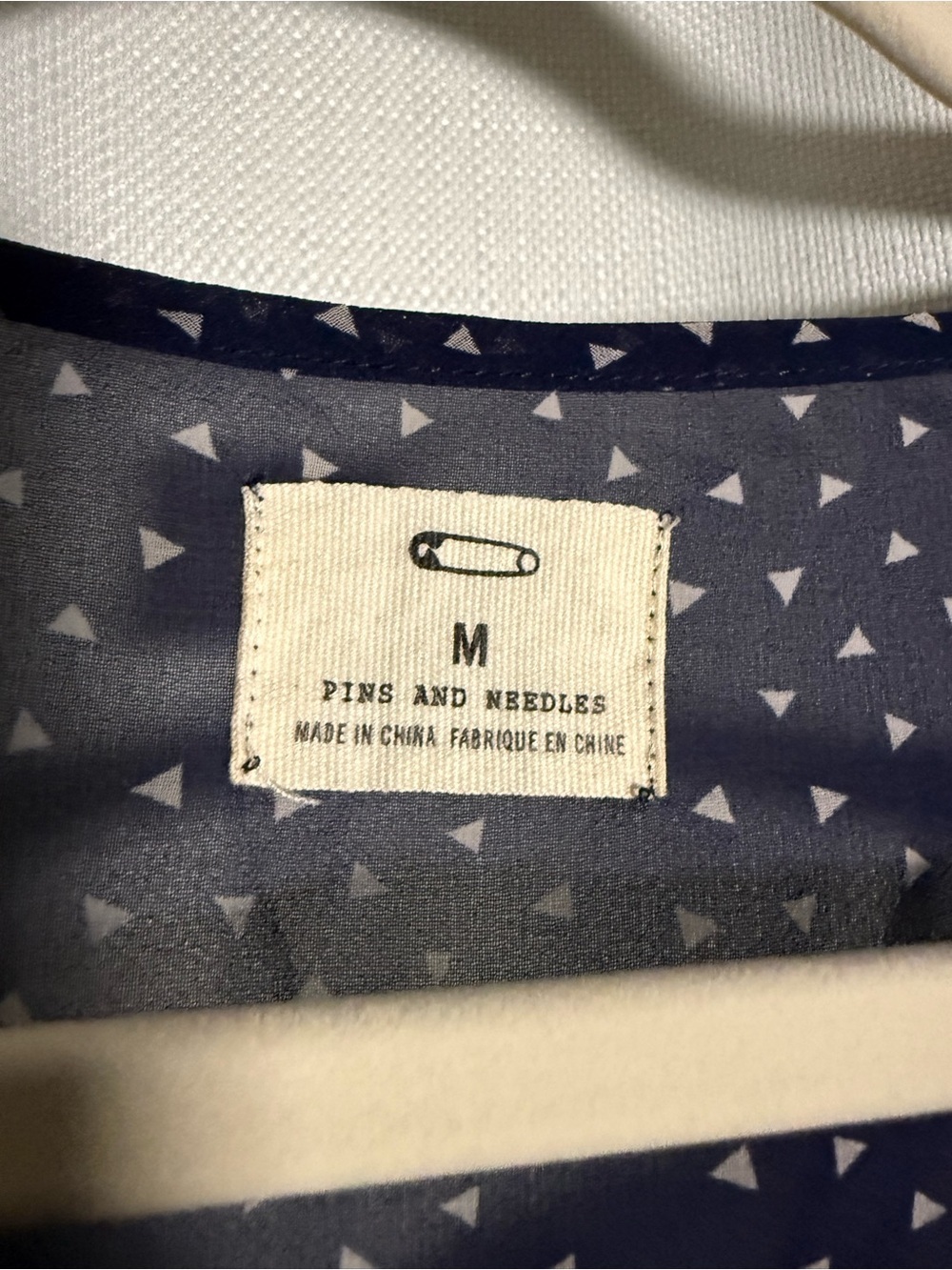 Pins And Needles Navy Blue and White Triangle Print Sheer Blouse Size Medium - Picture 4 of 7
